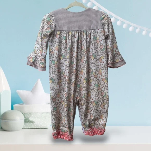 Floral Baby Romper with Ruffle Details 9-12months - Picture 2 of 3